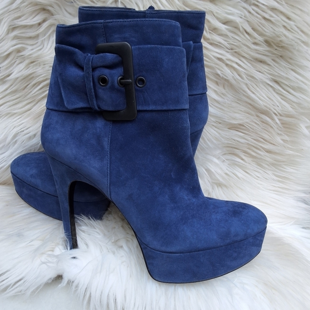Via Spiga Blue Suede Side BuckleStiletto Ankle boots 10 NEW - Picture 5 of 14